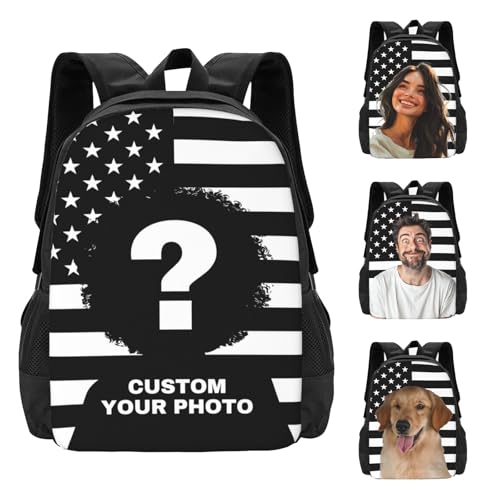 Custom American Flag Backpack for Men Women, Personalized Backpack with Image Photo, Customized Casual Backpack for Travel Daily