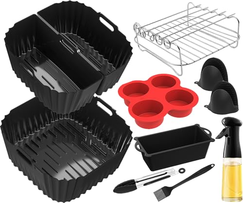 22-25cm Molde Silicona Freidora de Aire para Cecotec 8L, Russell Hobbs 8L, Tristar 8L, Princess 8L,Reutilizable Cuadrado Airfryer Accessoire para Freidora sin Aceite, Microondas, Horno (16PCS)