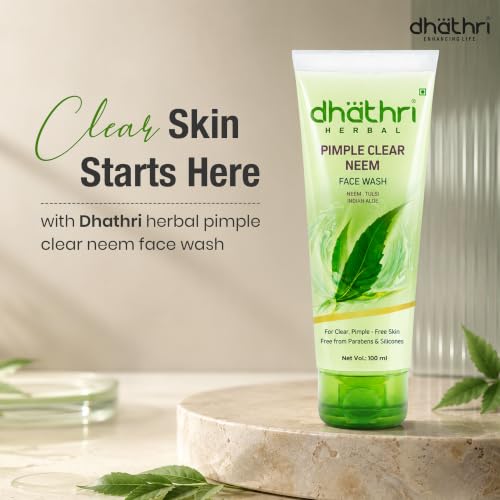 Image of Dhathri Pimple Clear Neem Facewash | Best Face Wash for Pimples | Reduces Acne and Cleanses Pores | Soap and Mineral Free Neem Tulsi Facewash | 200 ml