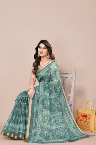 Image of MIRCHI FASHION Lightweight Kota Doria Cotton Saree | Floral Printed Summer Saree for Women | Breathable Ethnic Daily Wear Saree with Blouse Piece