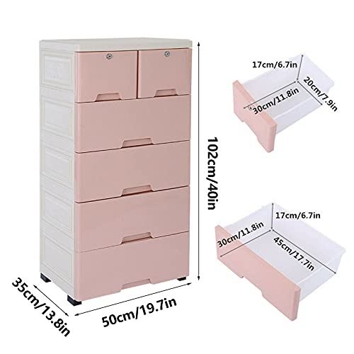 Douseiai 5 Layers Plastic Storage Dresser, 6 Drawers Dressers Storage Cabinet, Tall Dresser For Clothes, Toys, Plastic Drawer Dresser For Bedroom (Pink) #TOP2