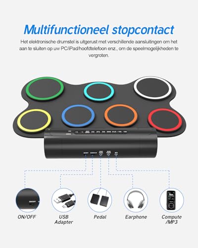 OYAYO Schlagzeug Elektronisch, 7 Pads Faltbares Elektronisches Schlagzeug mit Drumsticks und Dual Speakers, Farbe Tragrbares Elektrische Drum set für Kinder, Anfänger Geburtstag und Geschenk