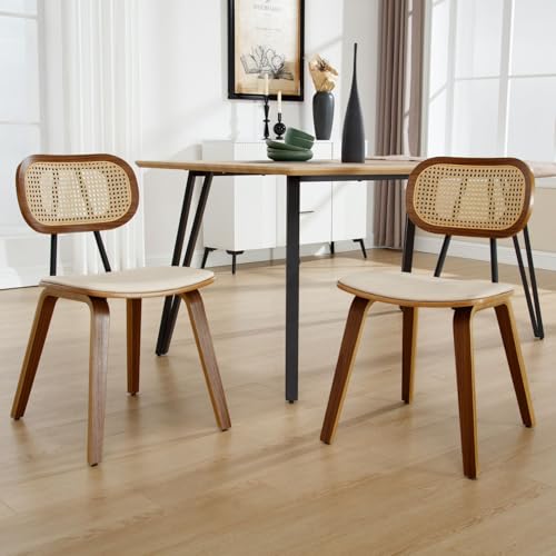 Ya-Home Rattan Esszimmerstühle 2er Set Küchenstuhl mit Holzbeinen Rattanstuhl Sitzfläche aus Kunstleder Polsterstuhl für Esszimmer, Beige Ya-Home Rattan Esszimmerstühle 2er Set Küchenstuhl mit Holzbeinen Rattanstuhl Sitzfläche aus Kunstleder Polsterstuhl für Esszimmer, Beige