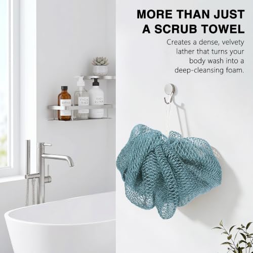 Image of UJFQBH African Net Sponge Authenti, Exfoliating Body Scrubber for Back and Hard to Reach Areas, Gentle Daily Exfoliation for Deep Cleansing, Quick Drying Shower Essential, Aqua Grey 3 Pack