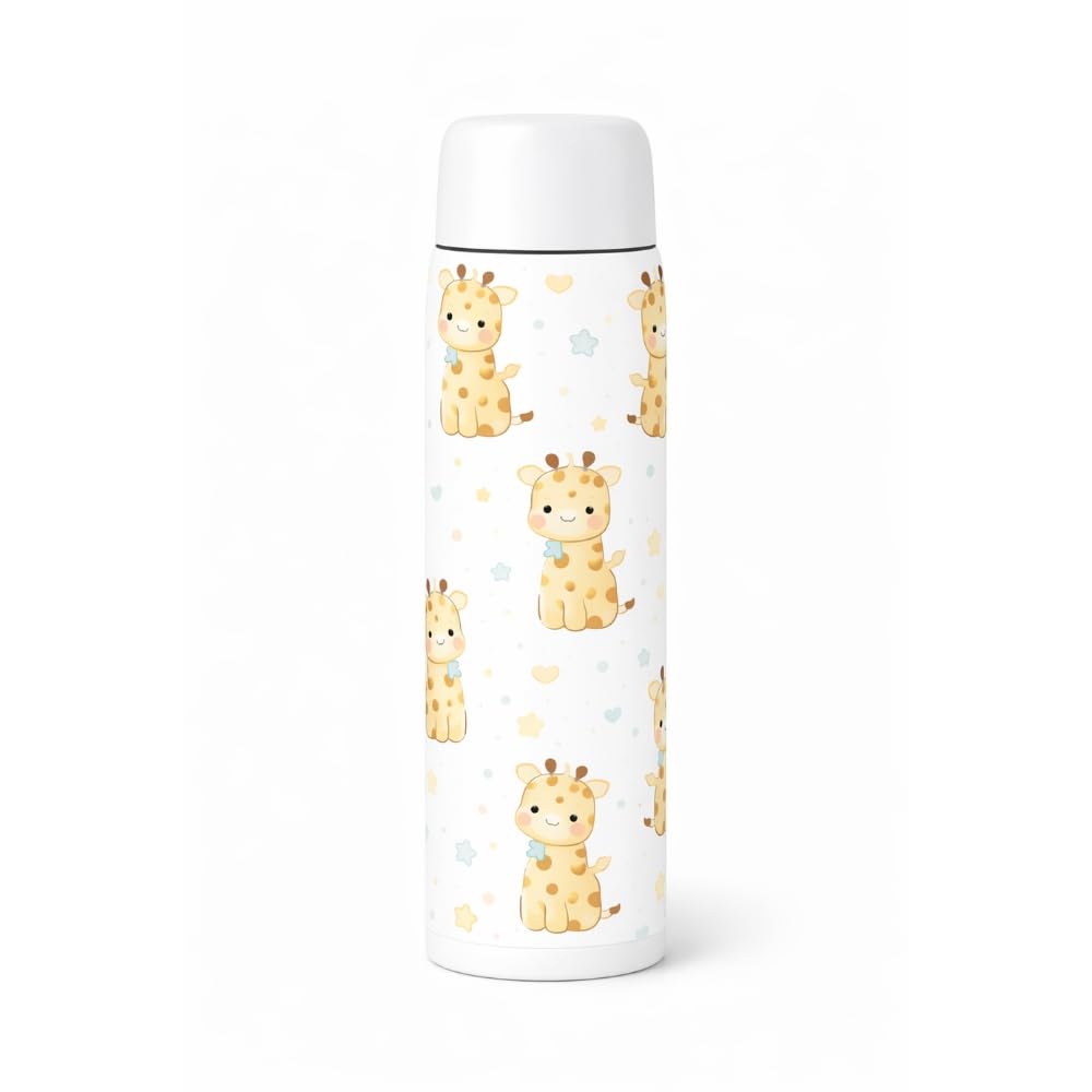 Termo para Bebé de Acero Inoxidable, 500 ml, Mantiene Temperatura 6h Calor y 15h Frío, Sistema Antigoteo, Cierre Hermético (Jirafa)