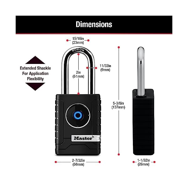 Master Lock Black Outdoor Bluetooth Smart Padlock with Keypad, Smart Locks for Tools, Gates, Sheds, 2-7/32 inches Wide, 4401LHEC - Image 7