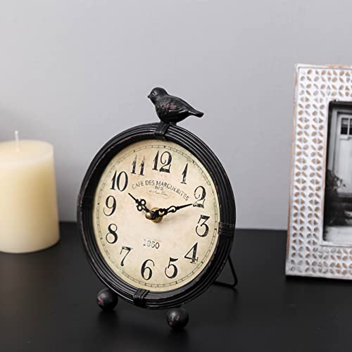 Nikky Home Vintage Cottage Metal Table Clock With Bird, 6.8 By 2 By 8.5 Inches, Black #TOP3