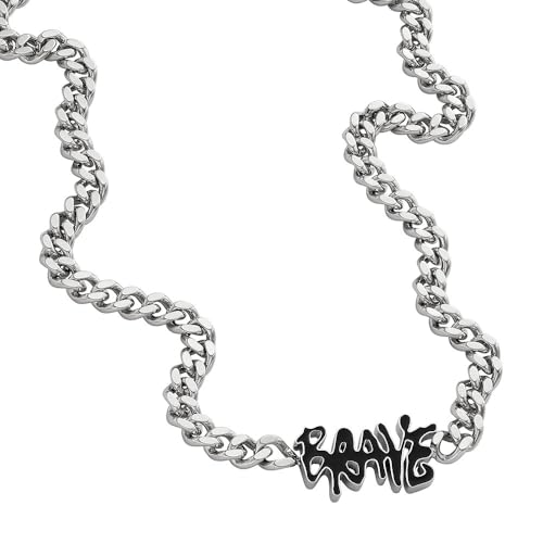 Diesel Collar de cadena para hombre en acero inoxidable bicolor con cierre de langosta, Gris Pizarra Claro