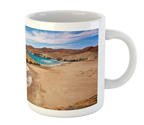 Ambesonne Landscape Mug, Ocean View Tranquil Beach Cabo De Gata Spain Coastal Photo Scenic Summer Scenery, Ceramic Coffee Mug Cup for Water Tea Drinks, 11 oz, Brown Blue - Image 2