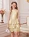 Girls Sequin Dress Size 8-10 Gold Halter Fancy Layer Prom Pageant Birthday Party Christmas Sparkle Fashion Dress