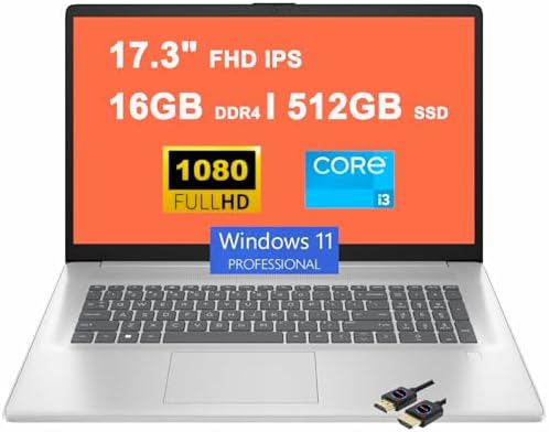 HP 17 Business Laptop | 17.3″ FHD IPS Anti-Glare | Intel 8-Core i3-N305 (>i5-1135G7) | 16GB DDR4 512GB SSD | Fingerprint USB-C Fast Charging Privacy Camera Win11Pro Silver + HDMI Cable HP 17 Business Laptop | 17.3″ FHD IPS Anti-Glare | Intel 8-Core i3-N305 (>i5-1135G7) | 16GB DDR4 512GB SSD | Fingerprint USB-C Fast Charging Privacy Camera Win11Pro Silver + HDMI Cable