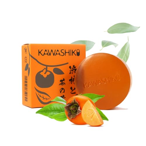 KAWASHIKI 100g Japanese Persimmon Handmade Soap Bar for Body - Persimmon Green Tea Helps Eliminate Body Odor for Men & Women