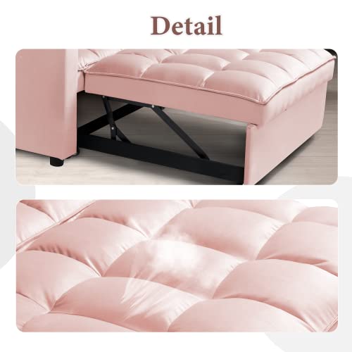 Convertible Sofa Bed, 3-In-1 Multi-Functional Velvet Sleeper Couch Pull-Out Bed, 48'' Loveseat Bed Chaise Lounge With Adjustable Backrest And Pillows, Hidden Side Table For Living Room, Small Space #TOP3