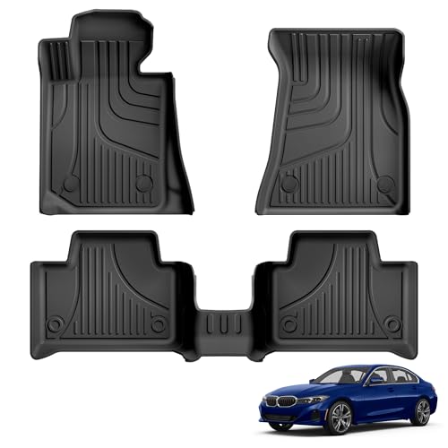Floor Mats Compatible with 2019-2025 2026 BMW 3 Series (Only Sedan) 330i 330e M3 M340i TPE All Weather Custom Fit Floor Liner for 3 Series 1st & 2nd Row Car Mats Black