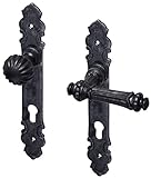  Türbeschlag antik Haustür  Wechselgarnitur mit Knauf  Modell \'Villach\' in Gusseisen-Optik schwarz, Gründerzeit