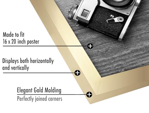 Image of Americanflat 16x20 Poster Frame - Gold Engineered Wood with Polished Plexiglass - Wide Picture Frame for Vertical or Horizontal Wall Display - Epic Collection - Gold