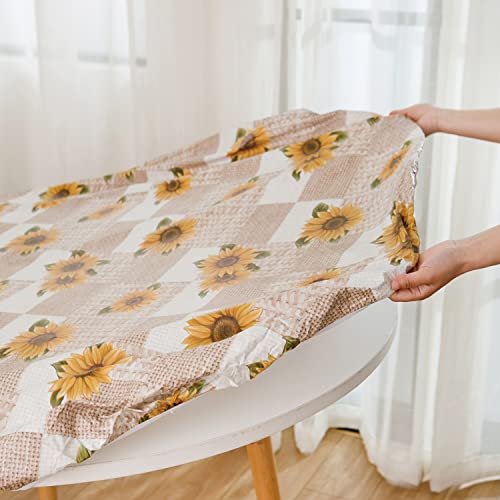 2X Mantel Redondo Con Borde Elástico Impermeable Una Prueba De Aceite Pano De Mesa De Pvc Limpiar Cubierta De Mesa
