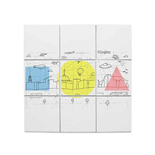 Carreaux céramique décoratif x9 dessin rêve ville 60x60 cm pour chambre enfant