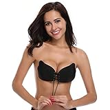 MITALOO Sticky Push Up Adhesive Invisible Backless Bra Magic Nipple Covers Strapless Bra Black