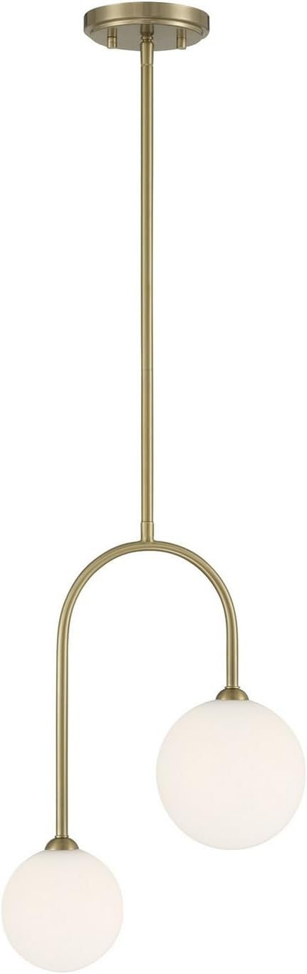 Savoy House 7-5981-2-127 Chester Vintage White Opal Glass Orb Pendant, 2-Light 120 Total Watts, 18" H x 12" W, Noble Brass
