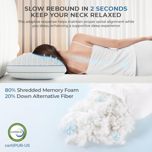 Image of Sweetnight Cooling Pillows Queen Size Set of 2, Shredded Memory Foam Pillows 2 Pack for Hot Sleepers, Cold Bed Pillows for Sleeping, Washable with Removable Cover, Cool Night