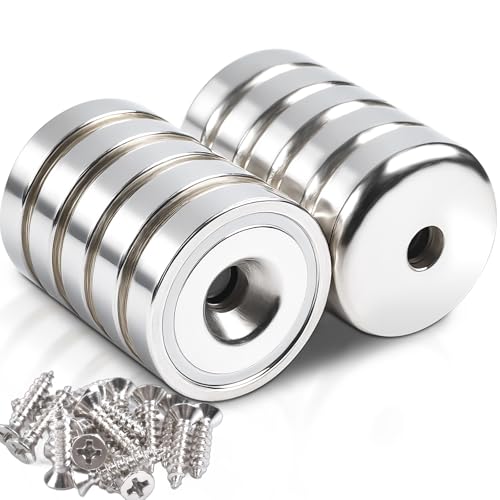 Lot de 10 aimants en néodyme extra puissants avec trou et capsule - 10 kg - 20 x 7 mm - Aimants puissants en néodyme - Avec vis