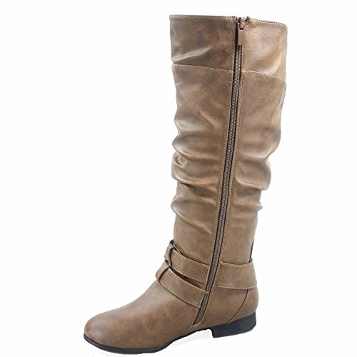 TOP Moda Womens Coco-20 Knee High Round Toe Buckle Slouched Riding Flat Boots2