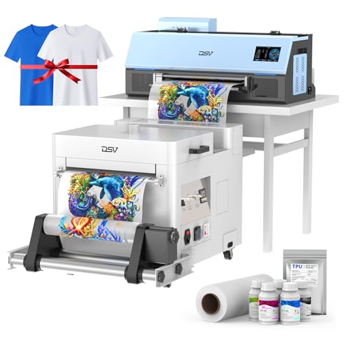 DSV A3 Plus XP600 DTF Printer,Doubled Printing Speed Compared to L1800,4” LED Multi-Function Touch Screen,Built-in White Circulation and Automatic Cleaning (C13-Printer+Powder Shaker&Dryer, Turquoise)