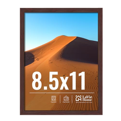 Image of LaVie Home 8.5x11 Picture Frame for Wall Display, 8.5x11 Brown Picture Frame with HD Plexiglas, 8.5 x 11 Poster Frame 1 Pack, Display Frame for Vertical or Horizontal, Classic Collection