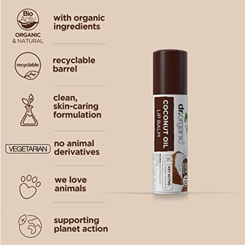 Dr Organic Coconut Oil Lip Balm, Moisturising, SPF 15, Mens, Womens, Natural, Vegetarian, Cruelty-Free, Paraben & SLS-Free, Recycled & Recyclable, Organic, 5.7ml, Packaging may vary - Image 7