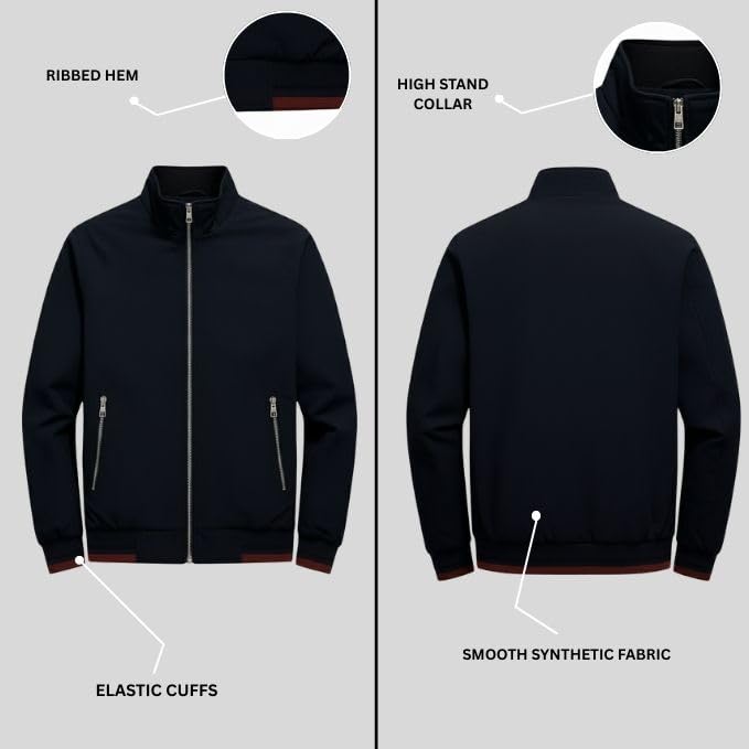 Image of Leriya Fashion Men's Winter Polyester Standard Length Jacket | Lightweight Outerwear Jacket for Men | Full Sleeve Casual Winter Outfit | Stylish Zip-Up Jackets for Daily Travel & Outdoor Use