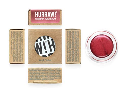 Hurraw! Aura Accent Balm, Crimson (sheer crimson red hue): Multi-use highlighter with shimmer. Natural cosmetic make-up. Clean beauty. Organic, Vegan and Cruelty-Free. Coconut-based. Made in USA