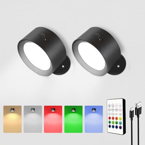 La Mejor Lista de Lámparas decoradas los preferidos por los clientes. 46 Lampara de Pared, 2 Pack Pintar Luces Decorativas, Múltiples Colores y Brillo Ajustable, Carga USB, 360° Rotación, Control Táctil y Remoto, para Lectura o Decoración