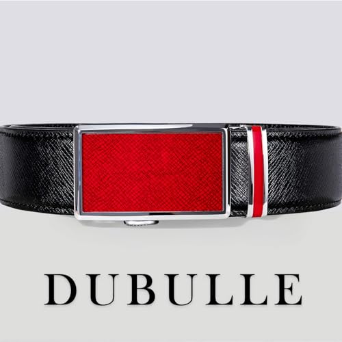 Image of Dubulle Designer Men's Belts, Ratchet Leather Sliding Buckle Dress Belt | 1 3 /8 inch(3.5cm) Genuine Leather Adjustable Strap, Automatic Ratcheting Buckles, Gift‑Boxed, Trim to Fit, for Business Casual