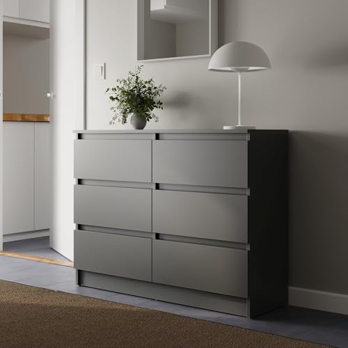 Home Collective Kommode 100cm breit mit 6 Schubladen Kommode anthrazit Holz Schrank Kommode mit Schubladen Sideboard Highboard Schlafzimmer Wohnzimmer Flur Büro Organizer Breite 100 cm Höhe 78 cm