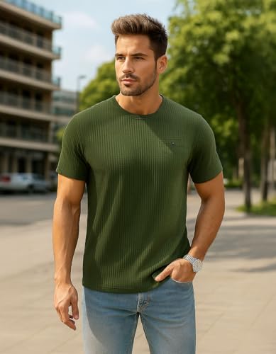 Image of AWG ALL WEATHER GEAR Men Solid Waffle Crew Neck Tshirt | Waffle Knit T-Shirt | Men's T-Shirt | Tees for Man | Textured Half Sleeve T-Shirt's | Tshirt for Men Stylish