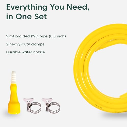 Image of Kyari Garden Hose Pipe Non Braided with Nozzle & Clamps - 5 Meter, 0.5 Inch, Flexible Water Pipe for Indoor & Outdoor Gardening, Balcony & Terrace Plants