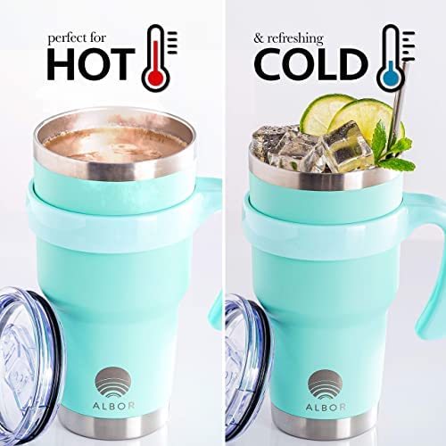 Albor Insulated Tumbler With Lid And Straw - 30 Oz Insulated Coffee Mug With Handle, Travel Coffee Mug, Triple Insulated Technology With 2 Lids, 2 Metal Straw, Brush And Storage Bag By Albor, Seafoam #TOP2