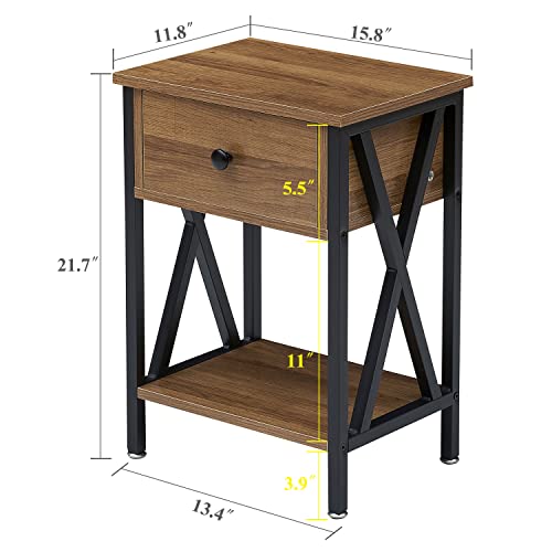 Image of VECELO Nightstand,Modern Bedside End Table, Night Stand with Drawer and Storage Shelf for Living Room Bedroom, Industrial Metal Frame