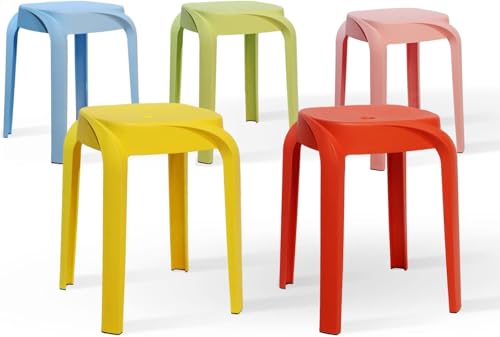 KAIDYSENY 5 Pack Stackable Stools, 18' Classroom Stack Chair School Plastic Stools for Seating Classroom, Students, Adults, Kitchen, Dining Room