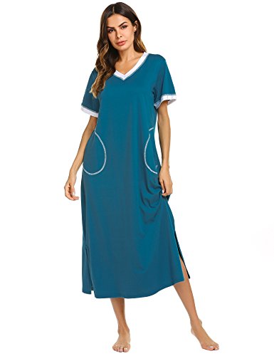 Loungewear Long Nightgown Women's Ultra-Soft Nightshirt Full Length Sleepwear with Pocket