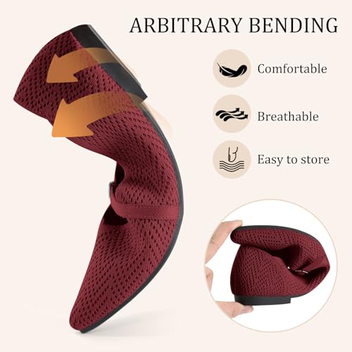 Image of Flats for Women Pointed Toe Knit Ballet Comfortable Dressy Washable Mary Jane Flat Shoes