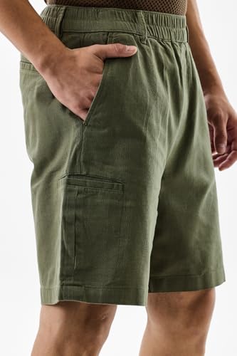 Image of SNITCH Men Casual Shorts | Regular Fit Mid Rise Solid Pattern | 100% Cotton Smooth Texture with Drawstring Closure & Elastic Waistband for Summer & Club Wear