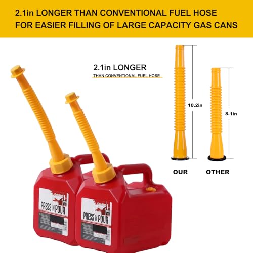 Image of Gas Can Spout Replacement Long, Our replacement spout features a 10.2in extended nozzle (2in longer than standard). Gas can nozzle (2 Pack-Yellow) for 1 /2 /5 /10 gal oil cans