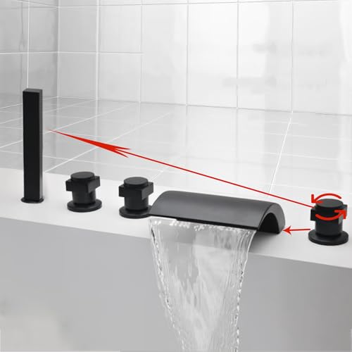Robinet mitigeur de bain-douche cascade anti-trace noir pour pose 5 trous
