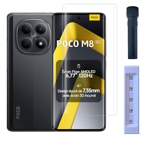 Image of MACLEN Ultra Premium HD Adavnced Glue UV Curved Tempered Glass for Poco M8 5G | With HD clearity full curved edge protection and Installation Kit