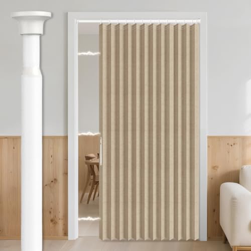 Image of AJAZZ Blackout Door Curtain with Curtain Rods Adjustable 28-52 inch Long Accordion Door Closet Curtain Invisible Applicable Bedroom Room Living Room Doorway (1 Pack, 52 W x 78 L, Brown)