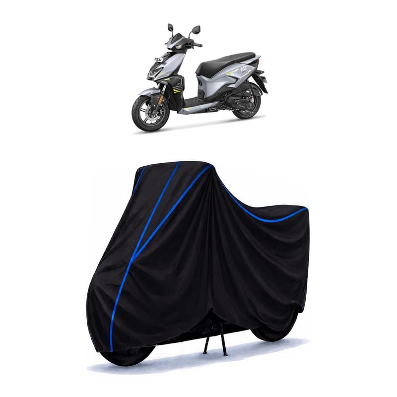 Image of Scooty Cover Water Resistant for Xoom Edition | Universal Scooter & Bike Cover | Heavy Duty UV Dust, Rain & Scratch Protection | Elastic Fit All Weather Indoor Outdoor | Black with Blue Piping