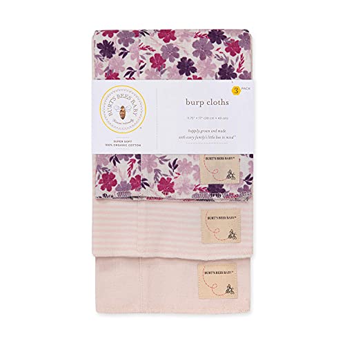 Image of Burt's Bees Baby - Burp Cloths, 3-Pack Extra Absorbent 100% Organic Cotton Drool Cloths