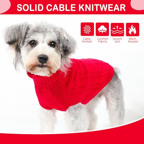 Image of Dog Christmas Sweaters Small Dog Clothes for Winter Solid Knitted Doggy Sweater Warm Dachshund Clothes Doggy Pullover Xmas Outfit with Heart-Shape Design(Red, Medium)